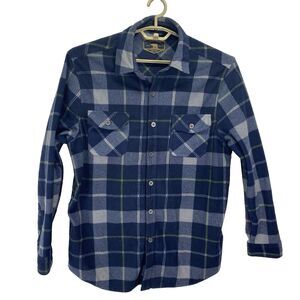 Freedom Foundry Men's Size L Shirt Soft Fleece Flannel Metal Button Blue Plaid